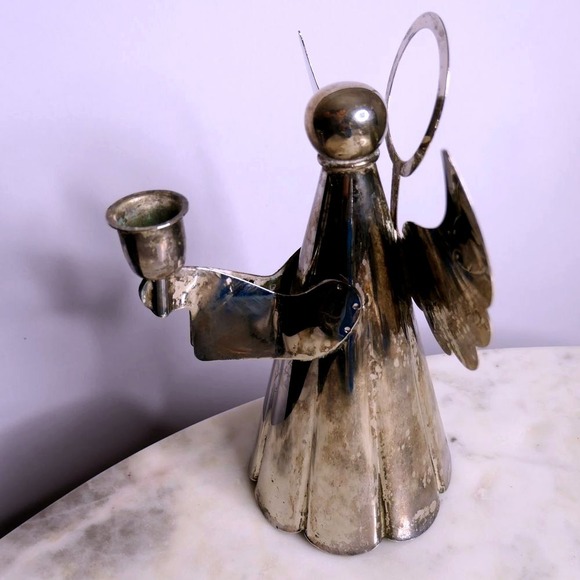 Vintage silverplated angel candleholder minimalist with halo - retro - Picture 4 of 4